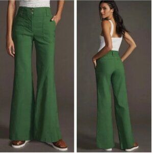 Anthropologie Maeve Naomi High Rise Wide Leg Linen Flare Pants